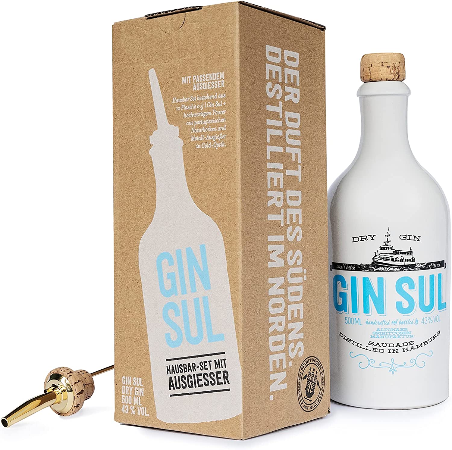 Gin Sul Hausbar-Set: Gin mit / Ausgießer Gin // Spirituosen Gin 0,5L | | | Geschenkbox | und Gin Dry Gin Sul Dry 43% Bundesbrand