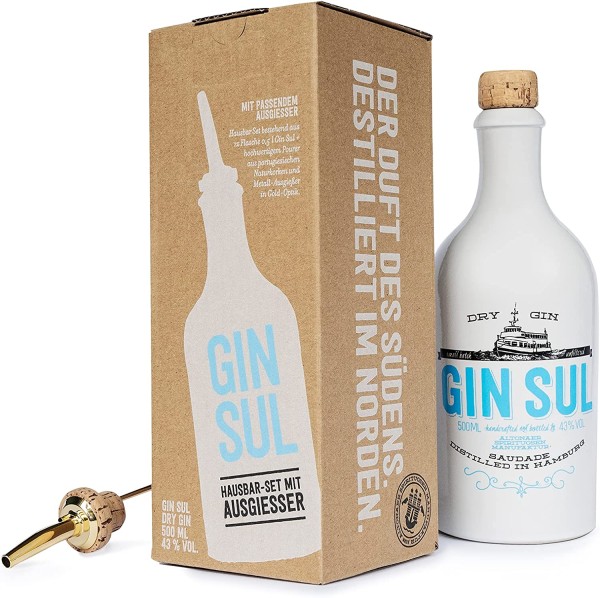 Gin Sul Hausbar-Set: Gin Sul Dry Gin mit Geschenkbox und Ausgießer // 0,5L 43%